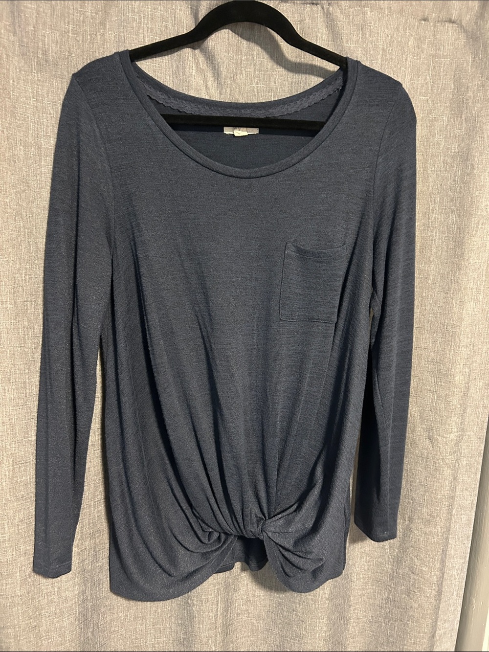Cupio Navy Twist Front Long Sleeve Top